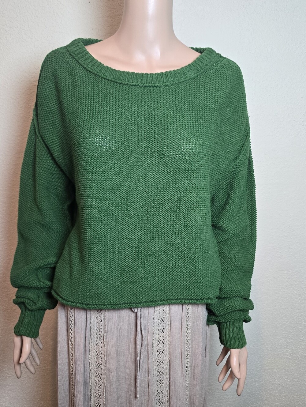 FREE PEOPLE Green Sweater Size Small Rn 66170 Cozy Knit Crewneck Sweater - Green - Picture 9 of 9
